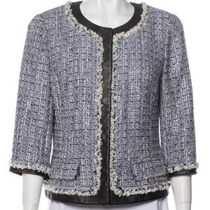 Quiet Luxury- Purple Lafayette 148 Tweed jacket with leather piping